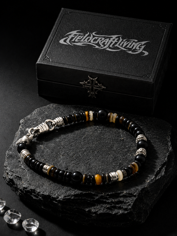 Obsidian Mist Black Agate Turquoise 925 Silver Bracelet