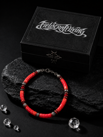 Crimson Fortune Red Glaze Stone Silver Bracelet