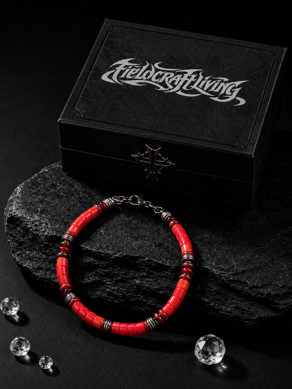 Crimson Fortune Red Glaze Stone Silver Bracelet