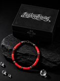 Crimson Fortune Red Glaze Stone Silver Bracelet
