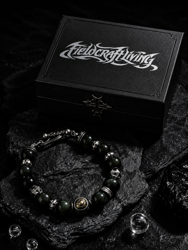 Seimei Black Onyx Natural Stone Silver Bracelet