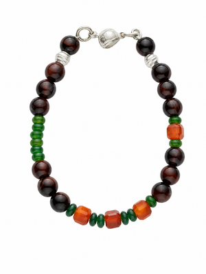 Akamatsu Red Tiger Eye Artisan Beaded Silver Bracelet