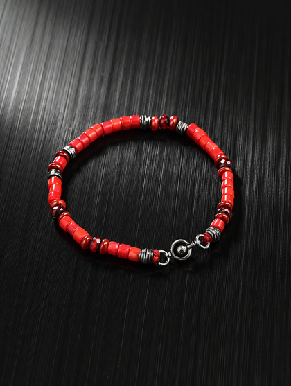 Crimson Fortune Red Glaze Stone Silver Bracelet