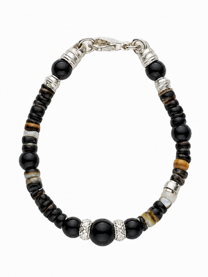Obsidian Mist Black Agate Turquoise 925 Silver Bracelet