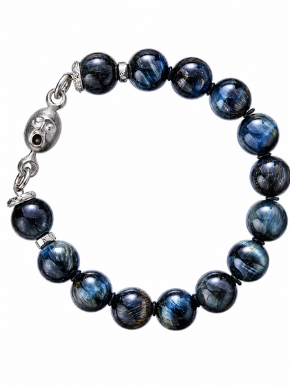 Moon Cat Eye Stone Handmade Silver Bead Bracelet