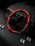Crimson Fortune Red Glaze Stone Silver Bracelet