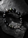 Seimei Black Onyx Natural Stone Silver Bracelet