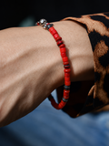 Crimson Fortune Red Glaze Stone Silver Bracelet