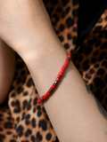 Crimson Fortune Red Glaze Stone Silver Bracelet