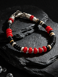 Crimson Ember Red Glaze 925 Silver Stone Bracelet