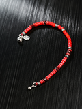 Crimson Fortune Red Glaze Stone Silver Bracelet